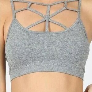 Women Web Front Sexy Bralette Sports Bra PADDED Cage Crop Top Workout Yoga